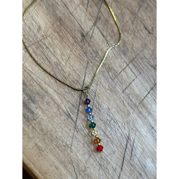 Rainbow Crystal Pendant Necklace On Gold-Tone Chain - Picture 3 of 6
